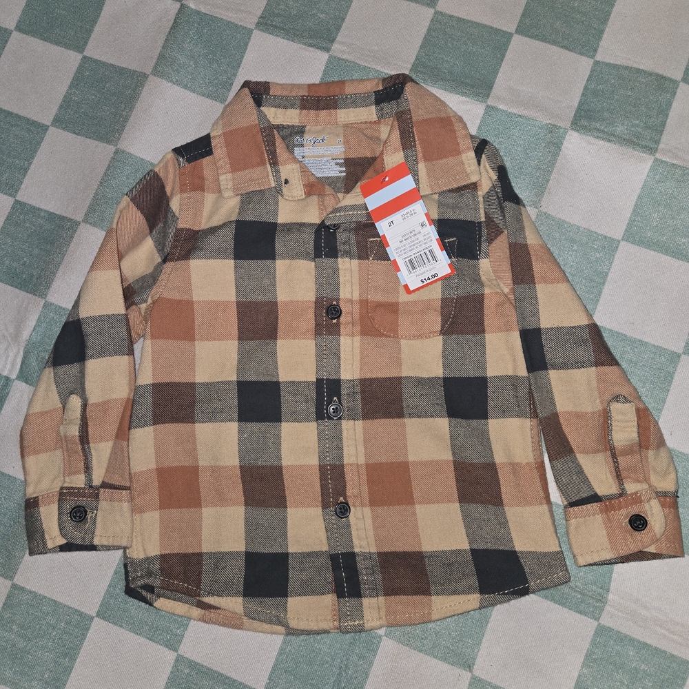 Cat & Jack Plaid Kids Shirt - Brown and Tan